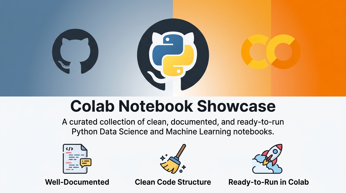 A GitHub repository showcasing clean, documented Python notebooks in Google Colab.