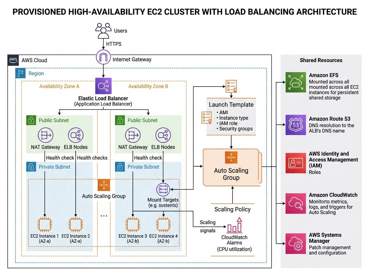 Provisioned High-Availability EC2 Cluster with Load Balancing