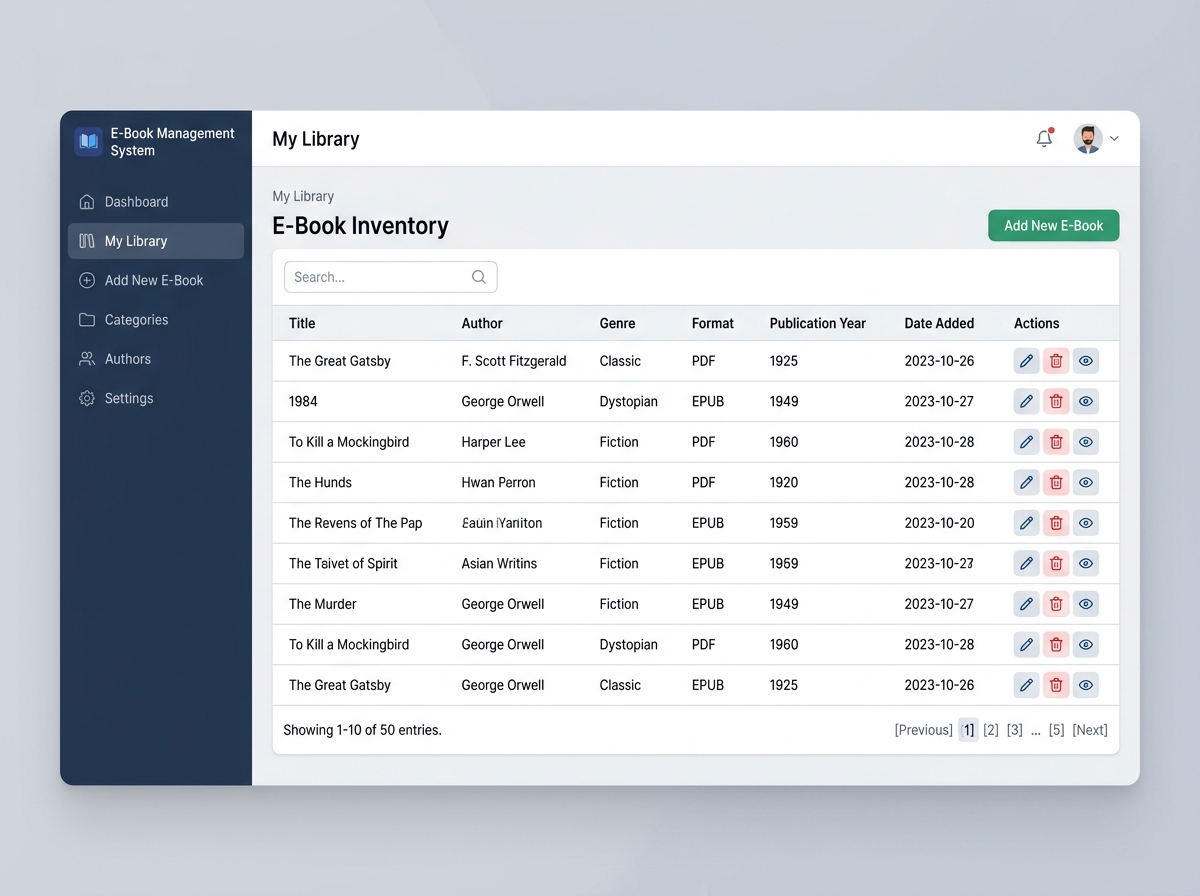E-Book Management System with CRUD-inspired UI