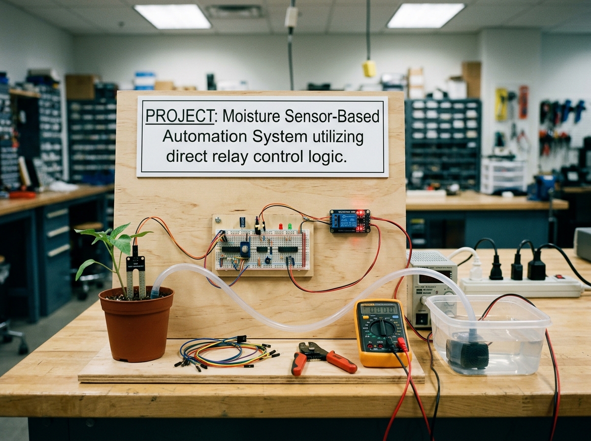 Moisture Sensor-Based Automation System utilizing direct relay control logic.