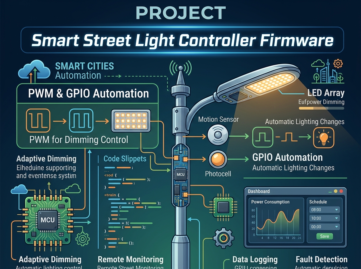 Smart Street Light Controller firmware utilizing PWM and GPIO automation.