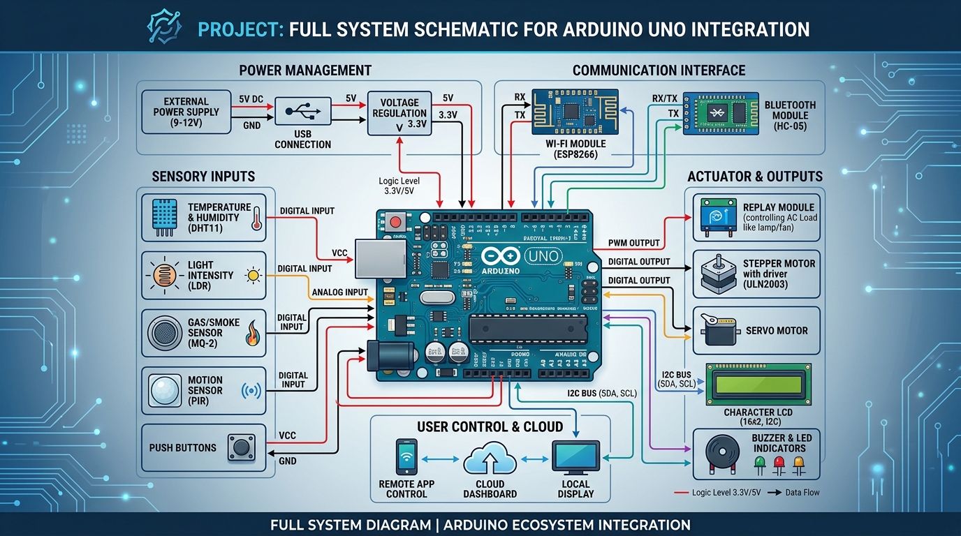 Full System Schematic for Arduino Uno Integration