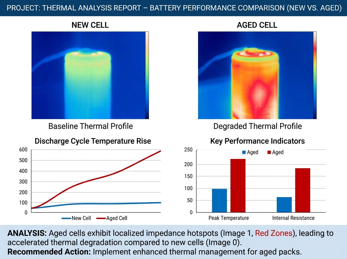 Thermal Analysis Report comparing new vs. aged battery performance