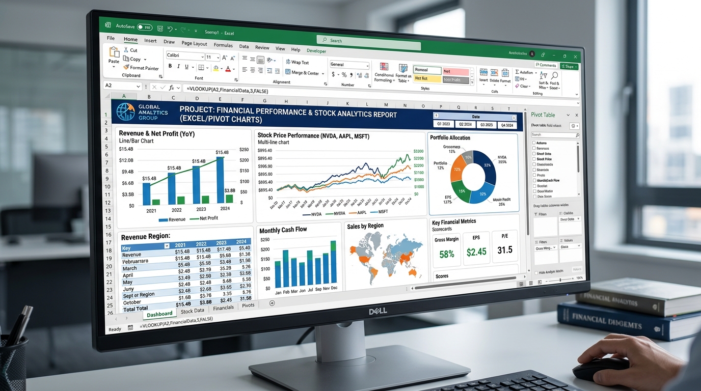 Financial Performance & Stock Analytics Report (Excel/Pivot Charts)