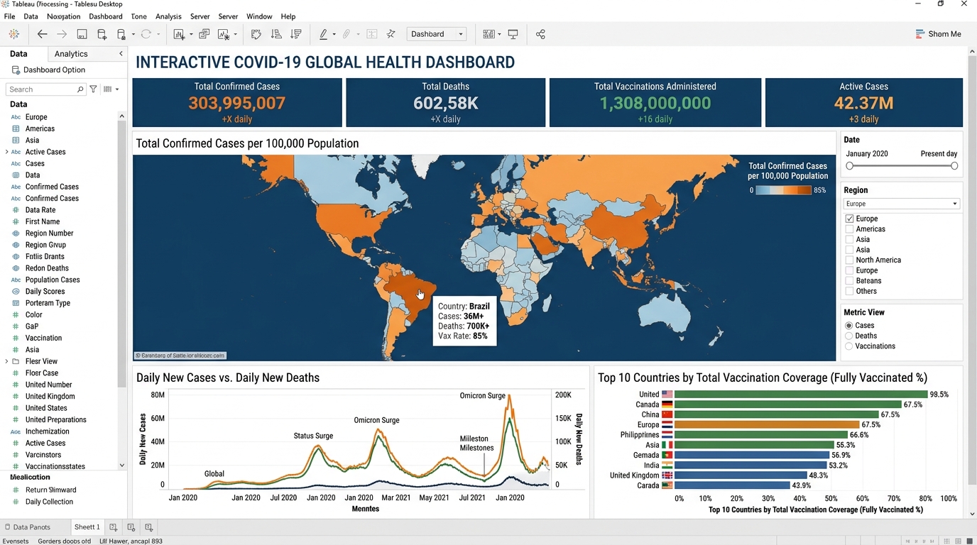 Interactive COVID-19 Global Health Dashboard (Tableau)