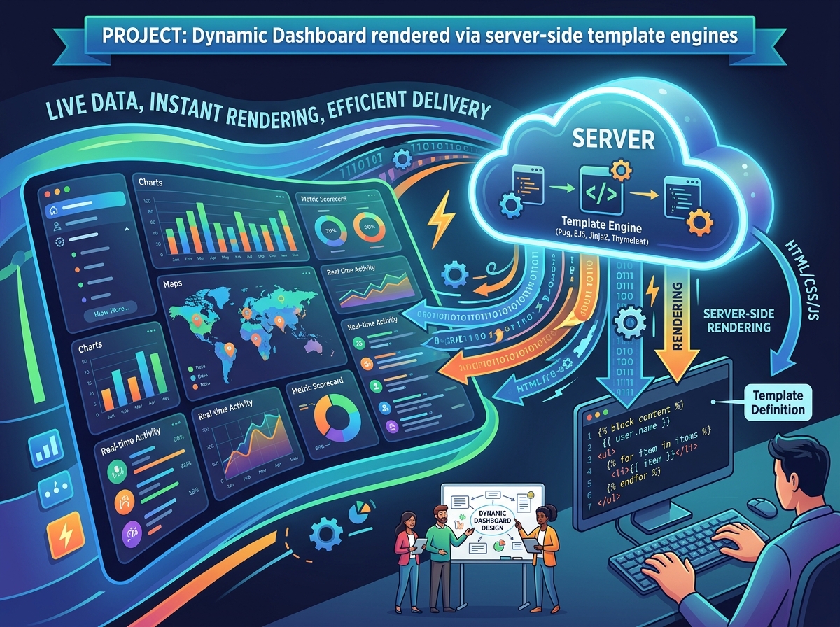 Dynamic dashboard rendered via server-side template engines