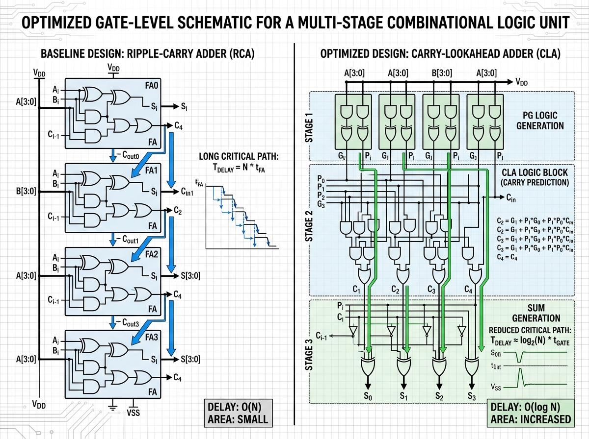 Optimized Gate-Level Schematic for a Multi-Stage Combinational Logic Unit