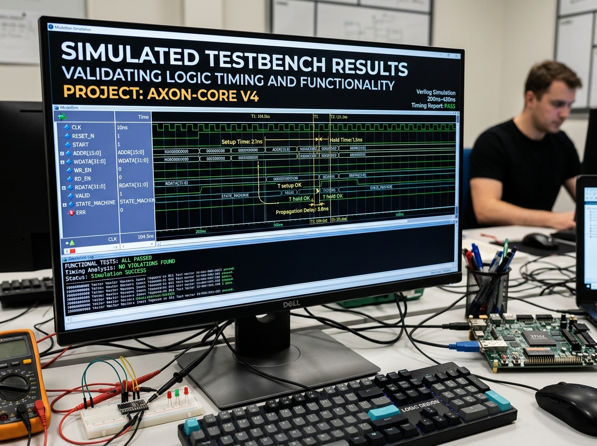Simulated Testbench results validating logic timing and functionality