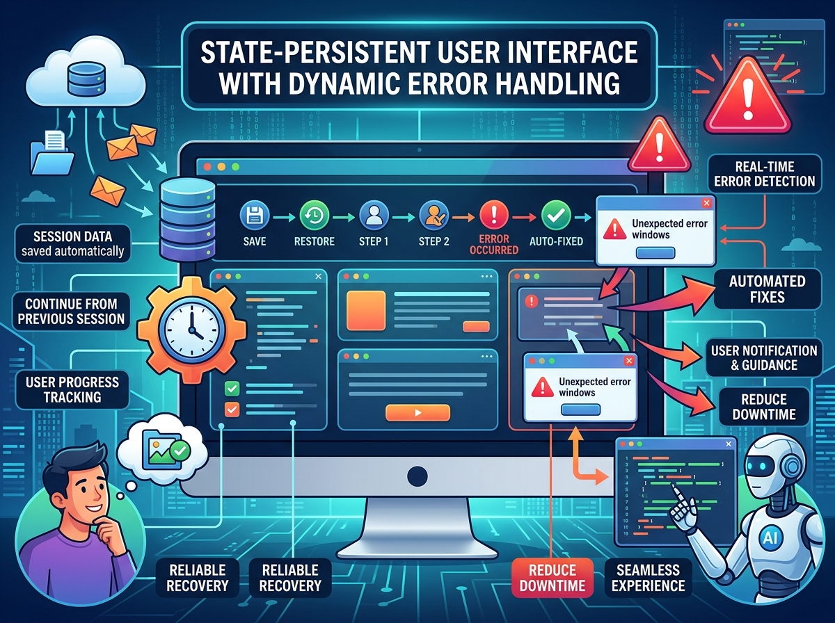 State-persistent user interface with dynamic error handling