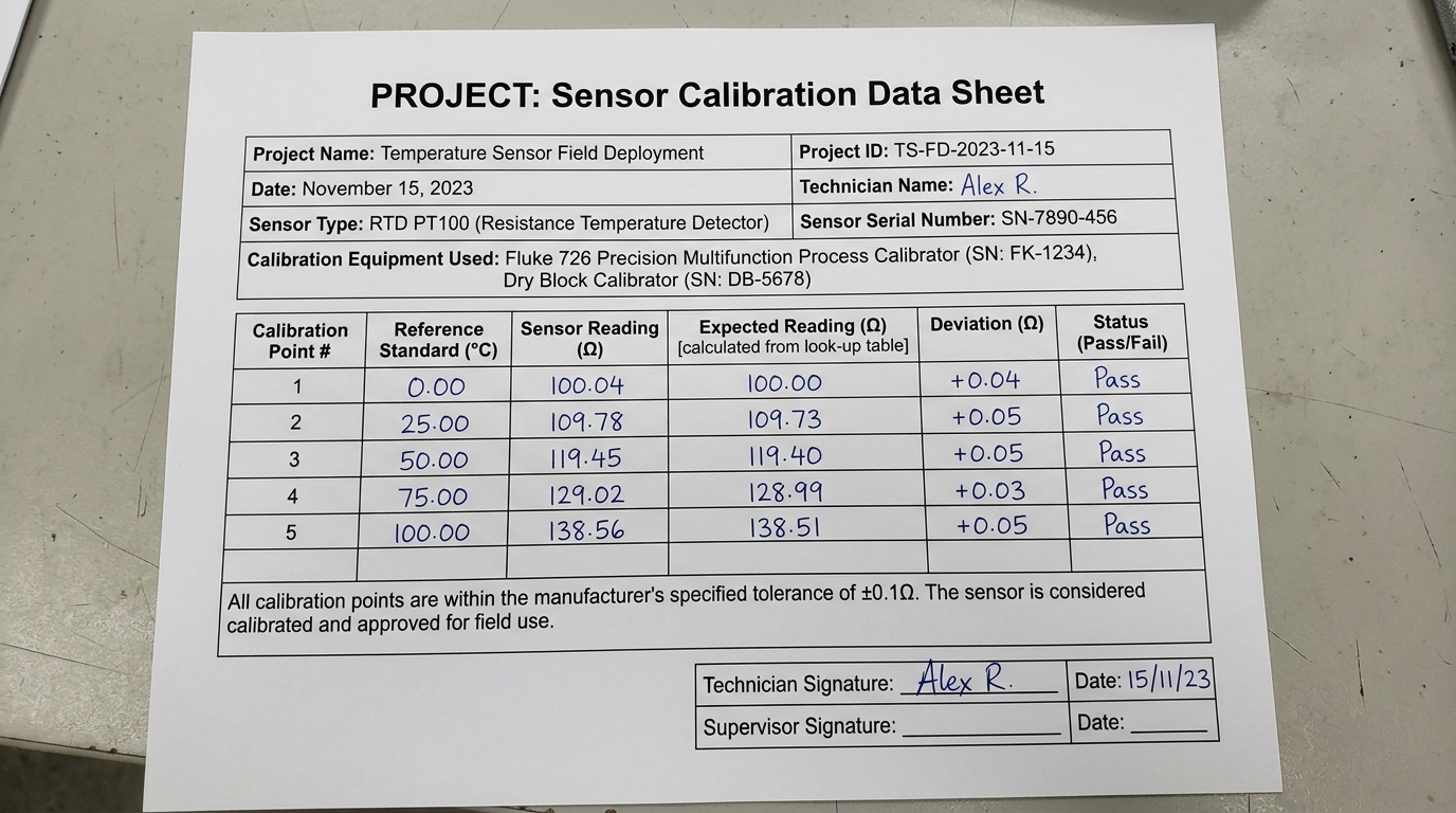 Sensor Calibration Data Sheet