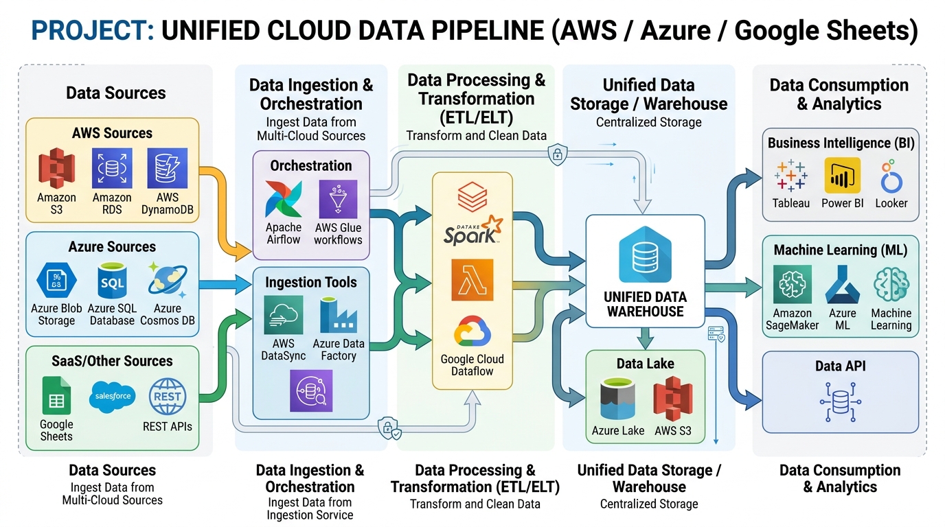 Unified Cloud Data Pipeline (AWS/Azure/Google Sheets)