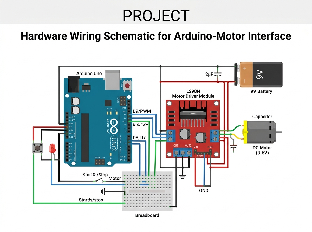Hardware Wiring Schematic for Arduino-Motor Interface