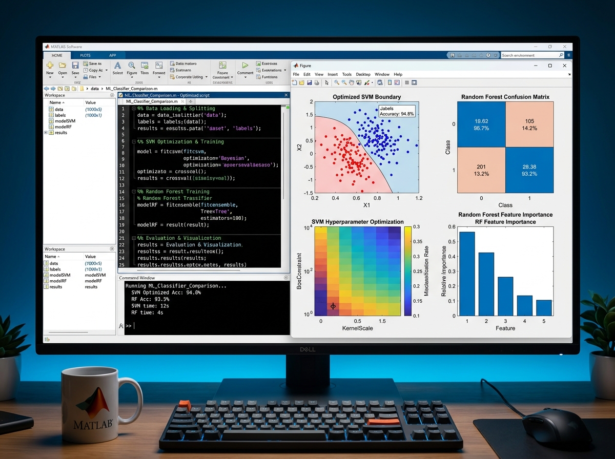 An optimized Support Vector Machine (SVM) and Random Forest classifier script in MATLAB.