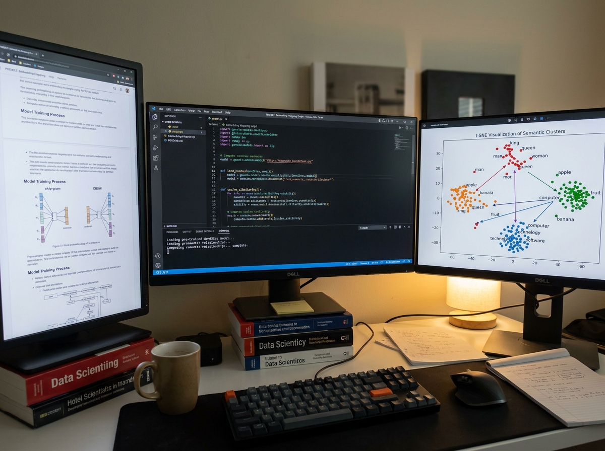 An embedding mapping script utilizing Word2Vec models to compute semantic word relationships