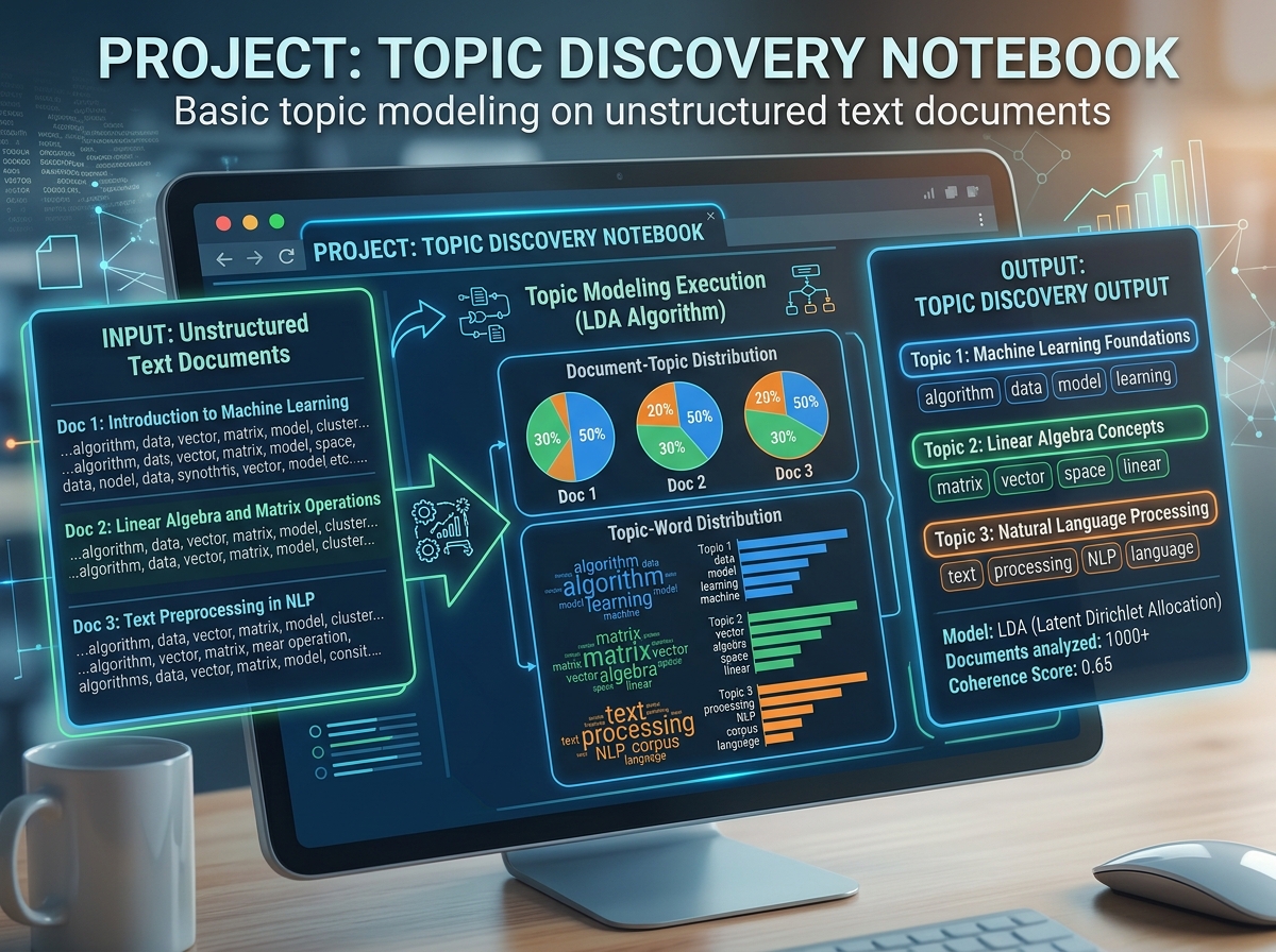 A topic discovery notebook executing basic Topic Modeling on unstructured text documents
