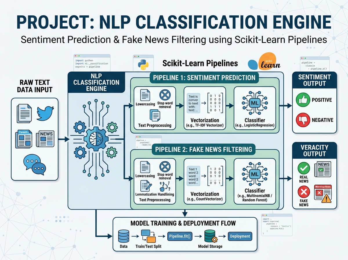 NLP Classification Engine for sentiment prediction and fake news filtering using Scikit-Learn pipelines.