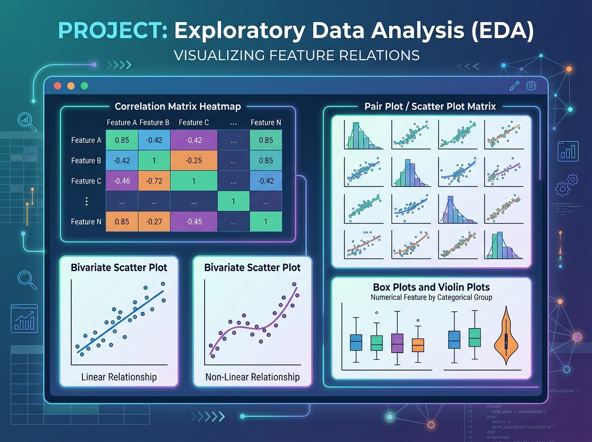 Exploratory Data Analysis (EDA) visualizations displaying feature relations
