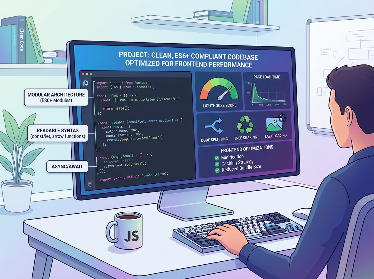 Clean, ES6+ compliant codebase optimized for frontend performance