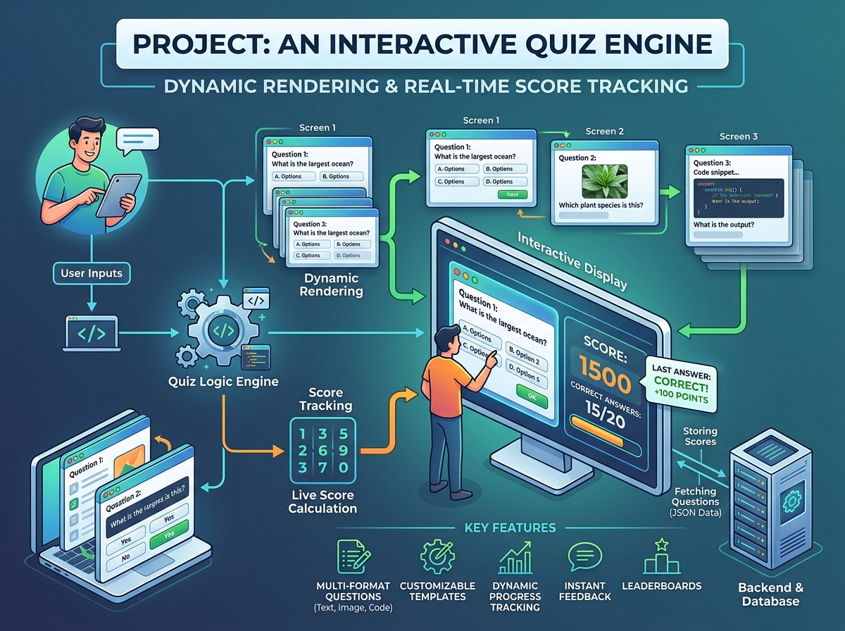 An Interactive Quiz Engine featuring dynamic rendering and score tracking