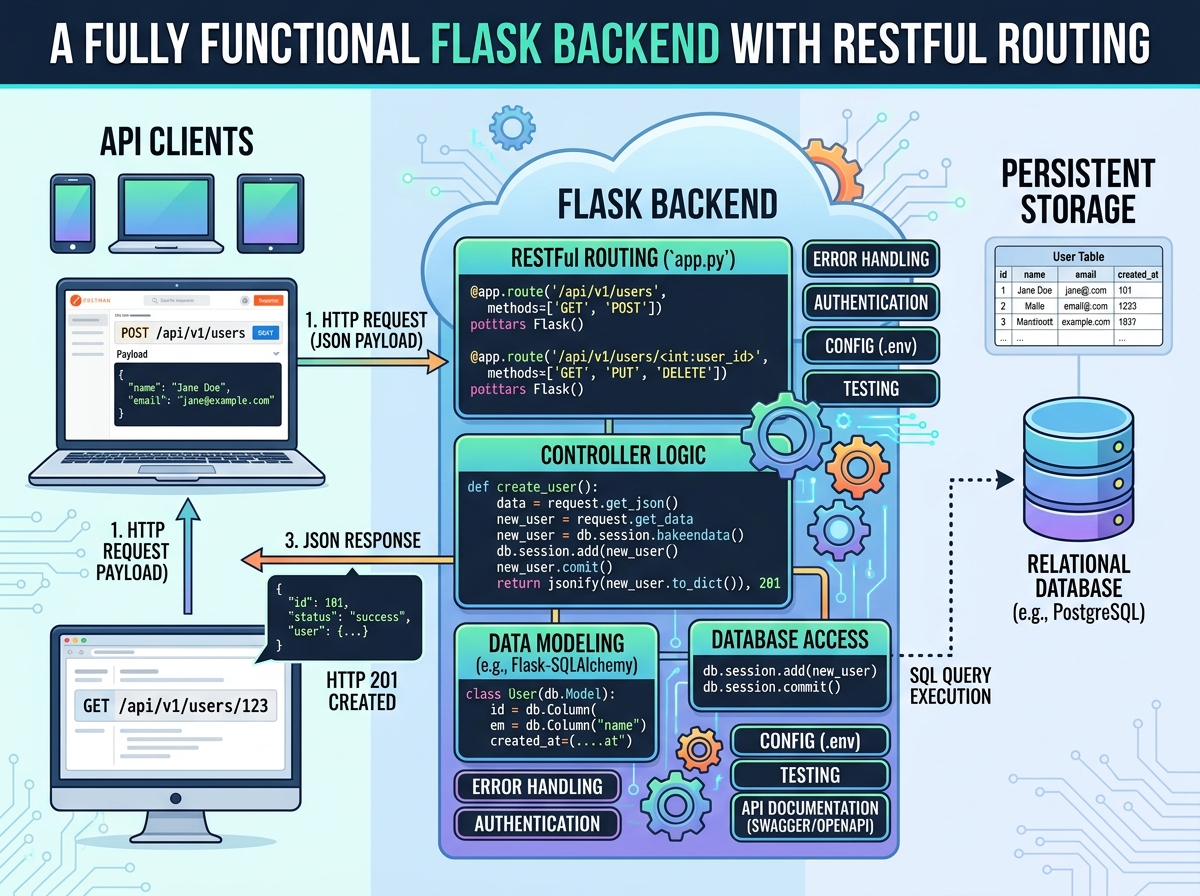 A fully functional Flask backend with RESTful routing