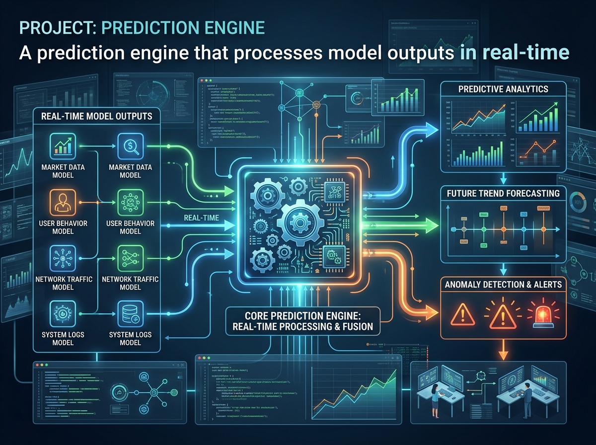 A prediction engine that processes model outputs in real-time