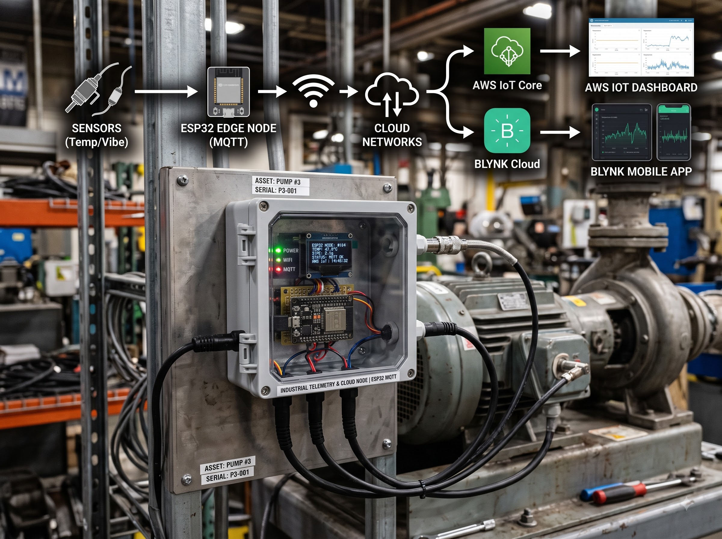 Industrial MQTT & Cloud Telemetry Node (ESP32)